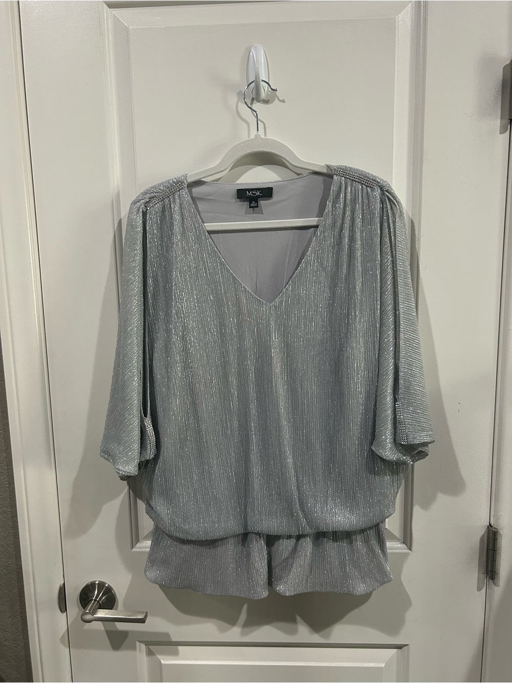 MSK Silver Shimmery V-Neck Dolman Sleeve Blouse